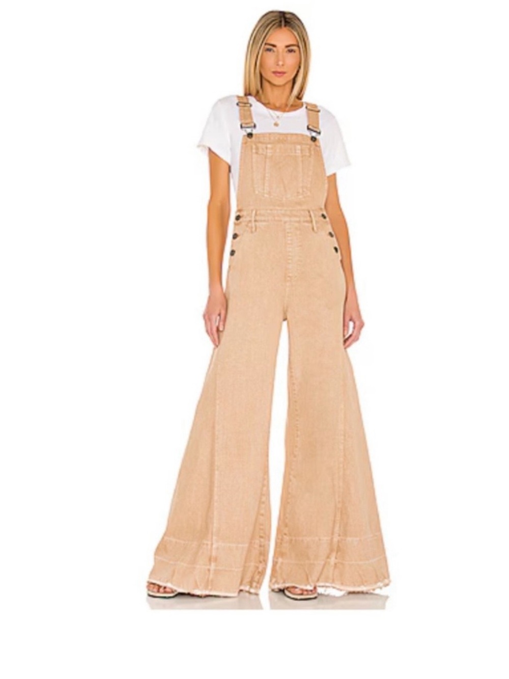 Show Me Your Mumu San Fran Overalls Large Beige Tanline Wide Leg
